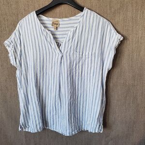 Como Vintage Blue and White Striped Blouse Size Large